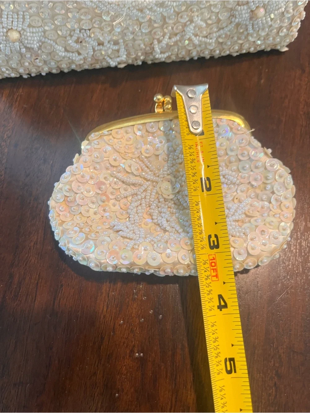 Beaded Ivory Pearl Evening Bag and Coin Purse Set